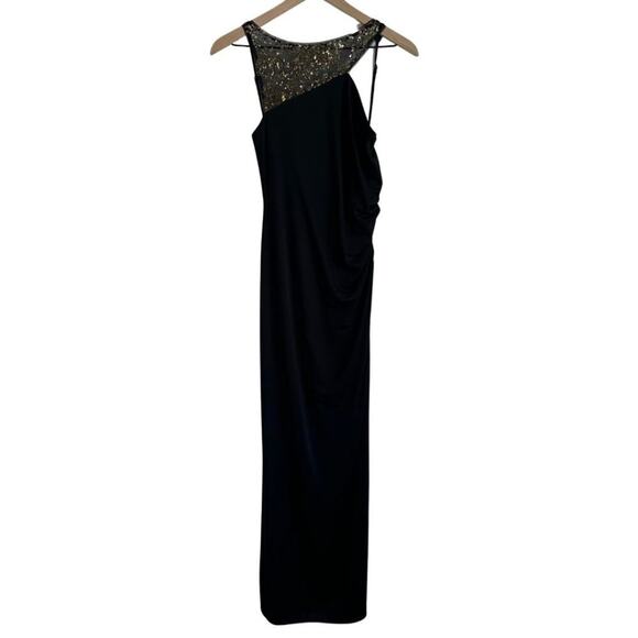 BCBG Asymmetrical Long Dress Black with Gold Sequin Detail Small - Picture 1 of 11